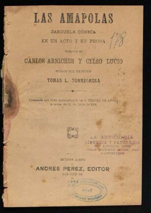 Las amapolas : zarzuela cómica en un acto y en prosa