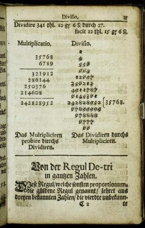 Von der Regul De-tri in gantzen Zahlen.