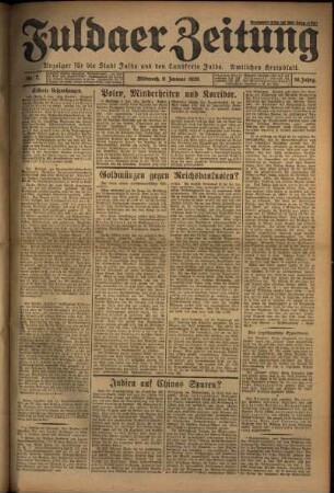 Erste Ausgabe vom Mittwoch, den 09. Januar 1929.