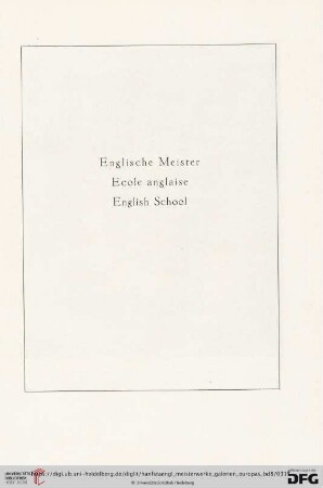 Englische Meister / Ecole anglaise / Englsih School