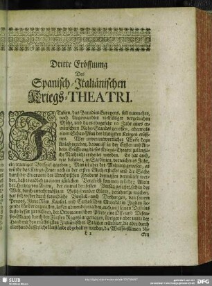 Dritte Eröffnung Des Spanisch-Italiänischen Kriegs-Theatri