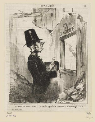 Parlez au concierge..., Blatt 68 der Folge "Actualités“, in: "Le Charivari", Paris 1853