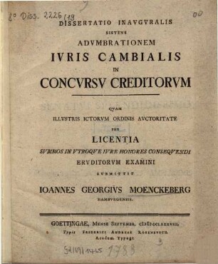 Diss. inaug. sistens adumbrationem iuris cambialis in concursu creditorum