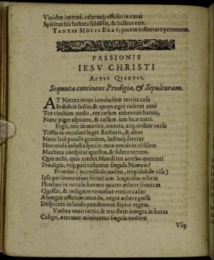Actus Quintus. Sequuta continens Prodigia, & Sepulturam.
