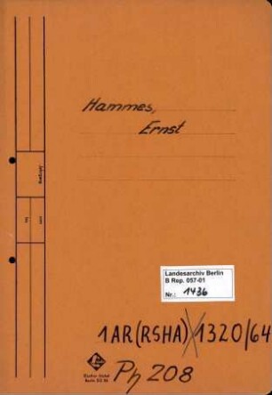 Personenheft Ernst Hammes (*08.11.1911), Kriminalkommissar und SS-Obersturmführer