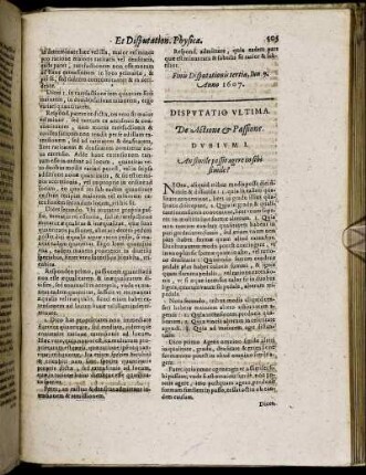 Disputatio Ultima. De Actione & Passione