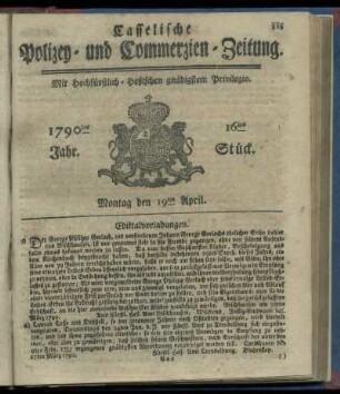 16tes Stueck, Montag den 19ten April. 1790