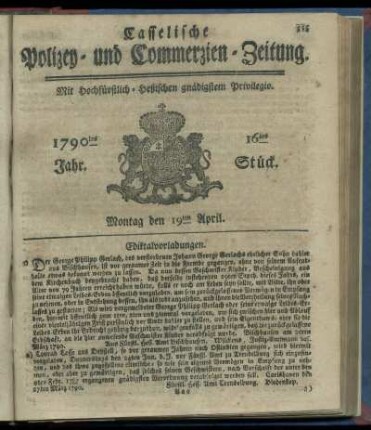 16tes Stueck, Montag den 19ten April. 1790