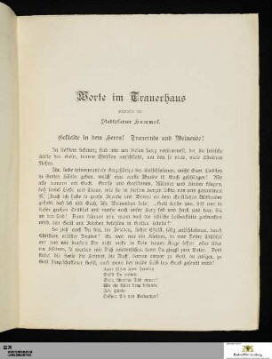 Worte im Trauerhaus gesprochen von Stadtpfarrer Hummel