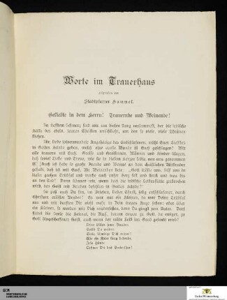 Worte im Trauerhaus gesprochen von Stadtpfarrer Hummel