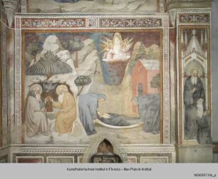 Freskenzyklus mit Szenen aus der Vita des heiligen Antonius : Der heilige Antonius im Gespräch mit dem Eremiten Paulus und Grablegung und Himmelfahrt des heiligen Antonius