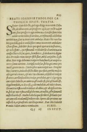 Beati Ioannis Theologi Catholica Epist. Tertia.