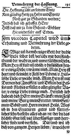 Im vierdten Capittel wird umb Erhaltung und Vermehrung der Liebe gebeten.