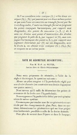 Note de géométrie descriptive.