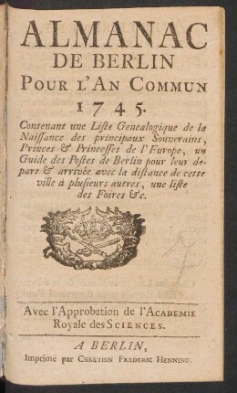 1745: Almanac de Berlin