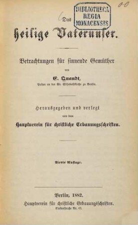Das heilige Vaterunser : Betrachtungen für sinnende Gemüther