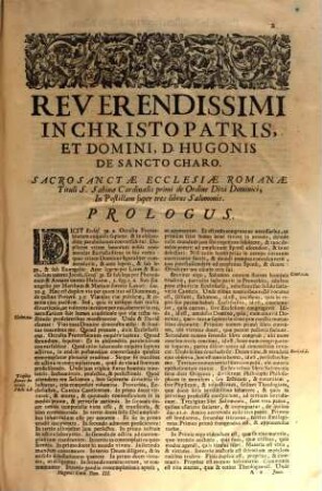 Hugonis Cardinalis Opera Omnia In Universum Vetus, & Novum Testamentum : Tomi Octo, 3. In Libros Proverbiorum, Ecclesiastae, Canticorum, Sapientiae, Ecclesiastici