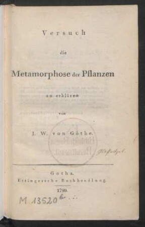 Versuch die Metamorphose der Pflanzen zu erklären