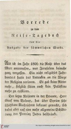 Vorrede zu dem Reise-Tagebuch für die Ausgabe der saemmtlichen Werke
