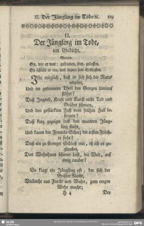 II. Der Jüngling im Tode, ein Gedicht