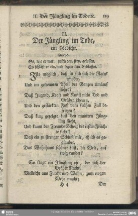II. Der Jüngling im Tode, ein Gedicht
