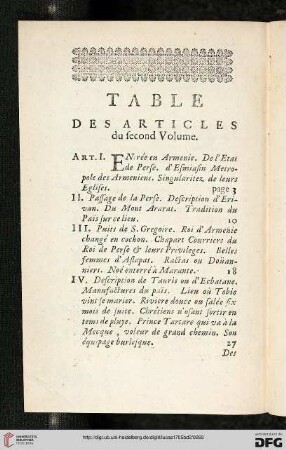 Table des articles du second volume
