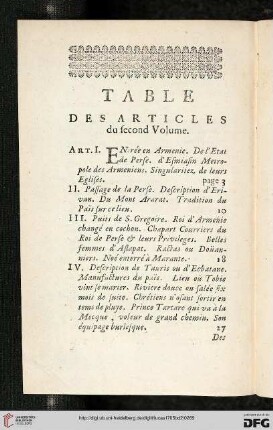 Table des articles du second volume