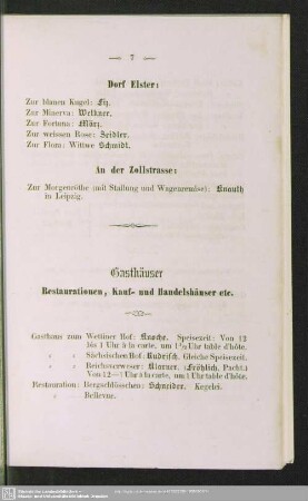 Gasthäuser Restaurationen, Kauf- und Handelshäuser etc.