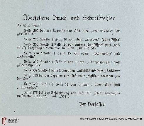 Nachträge, Berichtigungen und Druckfehler