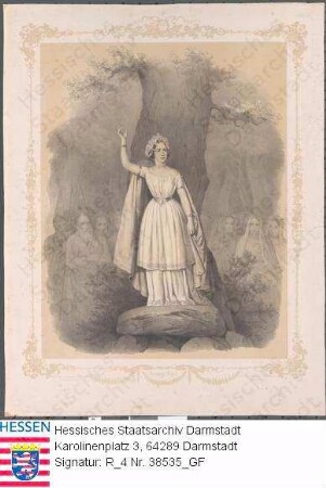 Lind, Jenny (1820-1887) / Porträt bei einer Opernaufführung, auf Fels vor Baum stehend, Ganzfigur