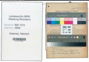 Entnazifizierung Heinrich Kraemer , geb. 15.03.1902 (Verkaeufer)