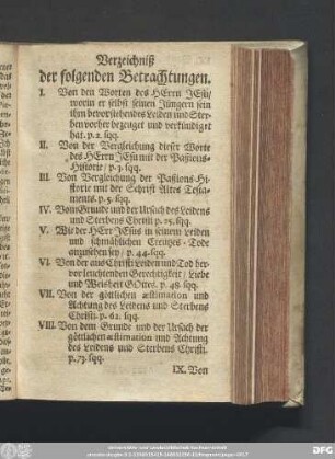 Verzeichniß der folgenden Betrachtungen.