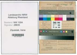 Entnazifizierung Irene Zquasiak , geb. 10.07.1922 (Buchhalterin)