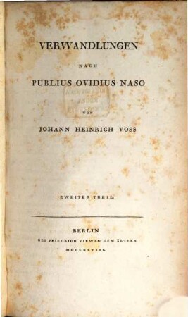 Verwandlungen nach Publius Ovidius Naso : In Zwei Theilen. Zweiter Theil