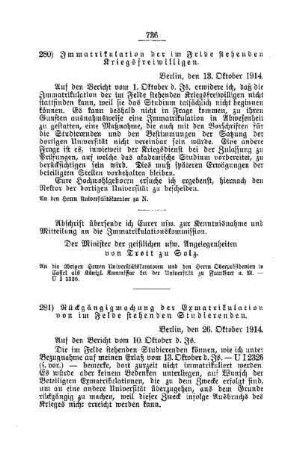 Immatrikulation der im Felde stehenden Kriegsfreiwilligen : [B. Universitäten]
