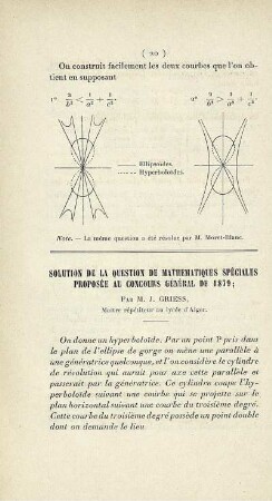 Solution de la question de mathématiques proposée au concours général de 1879.