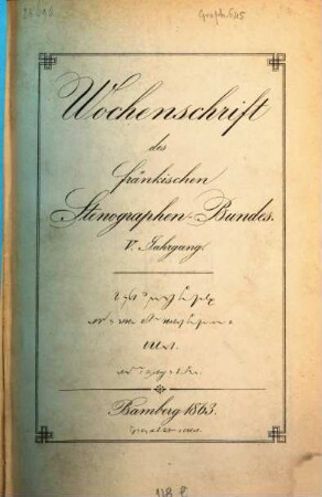 Wochenschrift des Fränkischen Stenographen-Bundes Bamberg. 5. 1863