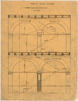 Billing, Hermann; Karlsruhe, Beethovenstr. 2-4; Doppelhaus Williard (Lacroix) - Stober - Halle (Schnitt; Detail)