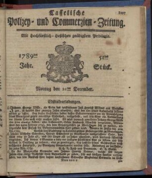 51tes Stueck, Montag den 21ten December. 1789