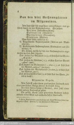 Von den vier Rechnungsarten im Allgemeinen