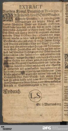 Extract aus dem Königl. Preußischen Privilegio