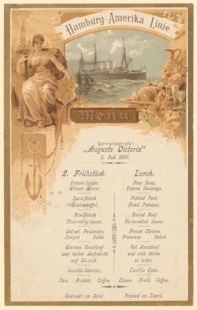 Menükarte : Menü, Schnelldampfer "Auguste Victoria"