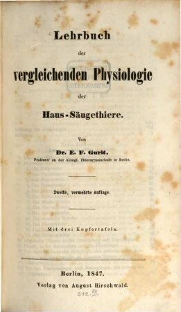 Lehrbuch der vergleichenden Physiologie der Haus-Säugethiere