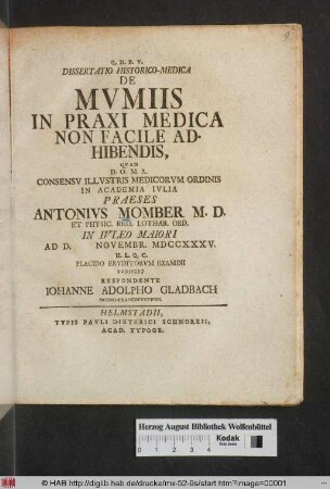 Dissertatio Historico-Medica De Mvmiis In Praxi Medica Non Facile Adhibendis