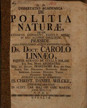 Diss. acad. de politia naturae