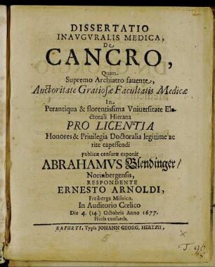 Dissertatio Inauguralis Medica Cancro