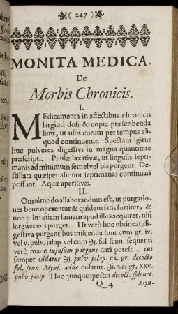 Monita Medica, De Morbis Chronicis
