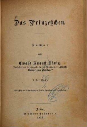 Das Prinzesschen : Roman von Ewald August König. 1