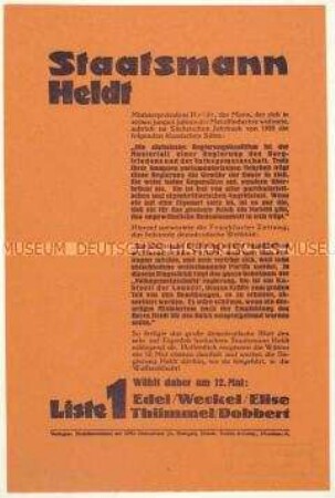 Aufruf der SPD zur sächsischen Landtagswahl 1929