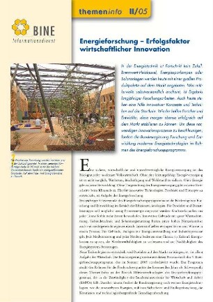 Energieforschung - Erfolgsfaktor wirtschaftlicher Innovation.